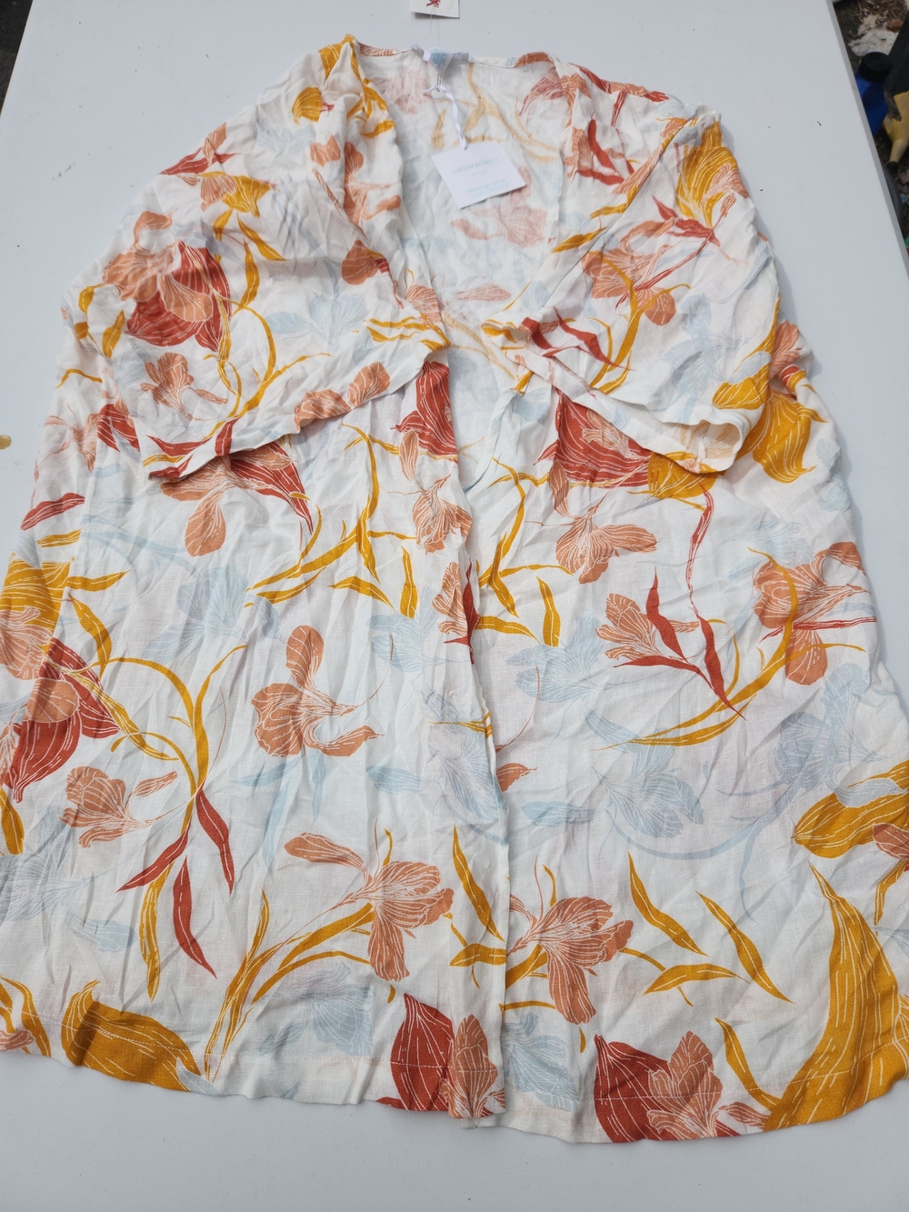 Cynthia Rowley Floral Linen Blend Kimono Cover Up One Size NWT